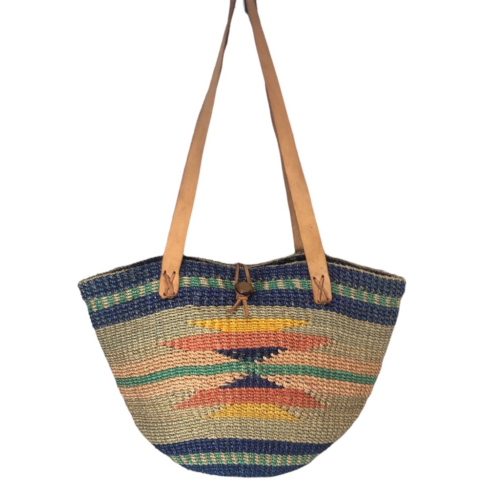 Large Vintage woven basket shoulder bag ethnic boho